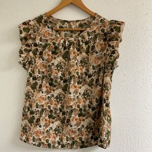 Women’s Orange Green Multicolored Floral Round Neck Blouse Size 0XL